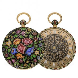 Swiss 18 carat gold and enamel cylinder pocket watch Circa 1820