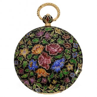 Swiss 18 carat gold and enamel cylinder pocket watch Circa 1820