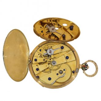 Swiss 18 carat gold and enamel cylinder pocket watch Circa 1820