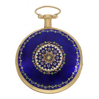 Dutch 18 Carat gold enamel pocket watch 'Paillon' Circa 1800