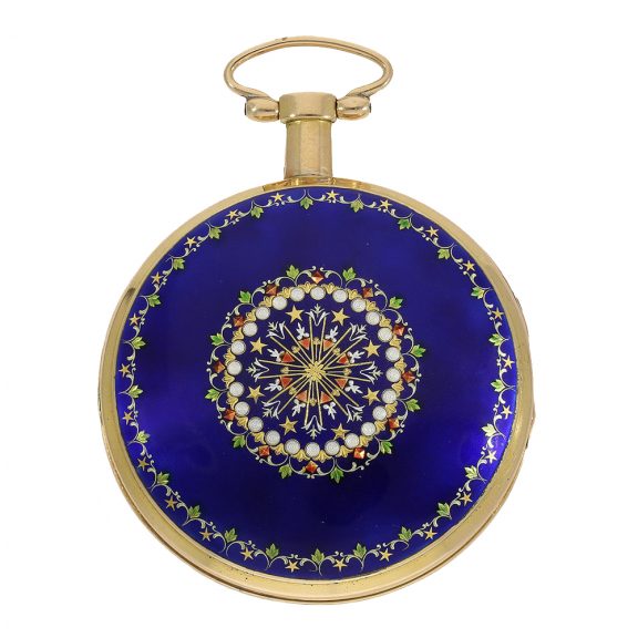 Dutch 18 Carat gold enamel pocket watch 'Paillon' Circa 1800