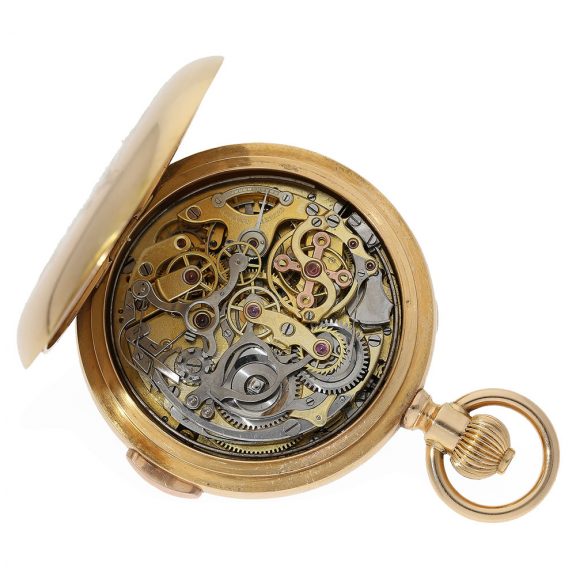 Swiss 18 carat gold chronograph with anker chronometer Circa 1890 Swiss 18 carat gold chronograph with anker chronometer Circa 1890