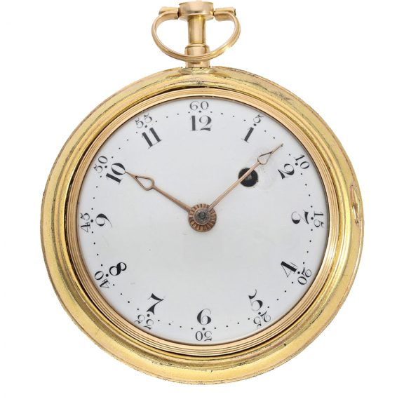 Large gold enamel verge watch with painting Circa 1800 Large gold enamel verge watch with painting Circa 1800
