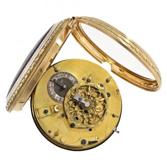 Large gold enamel verge watch with painting Circa 1800