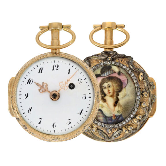 French watch with enamel painting and diamonds Circa 1780 French watch with enamel painting and diamonds Circa 1780