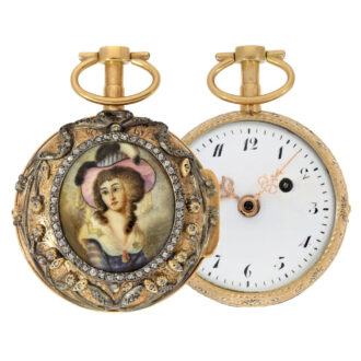 French watch with enamel painting and diamonds Circa 1780 French watch with enamel painting and diamonds Circa 1780