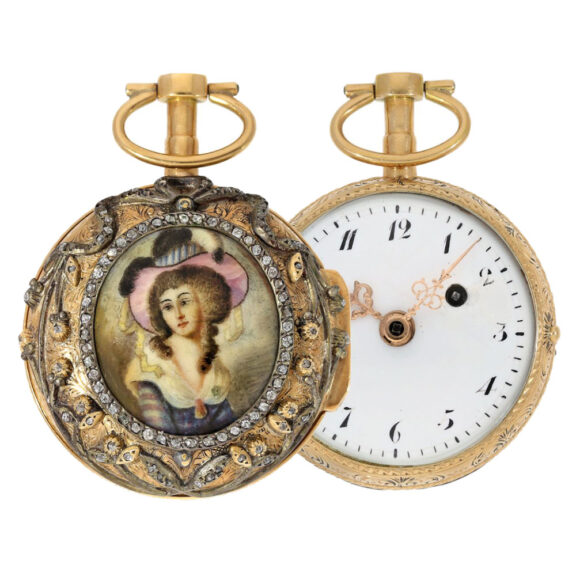 French watch with enamel painting and diamonds Circa 1780 French watch with enamel painting and diamonds Circa 1780