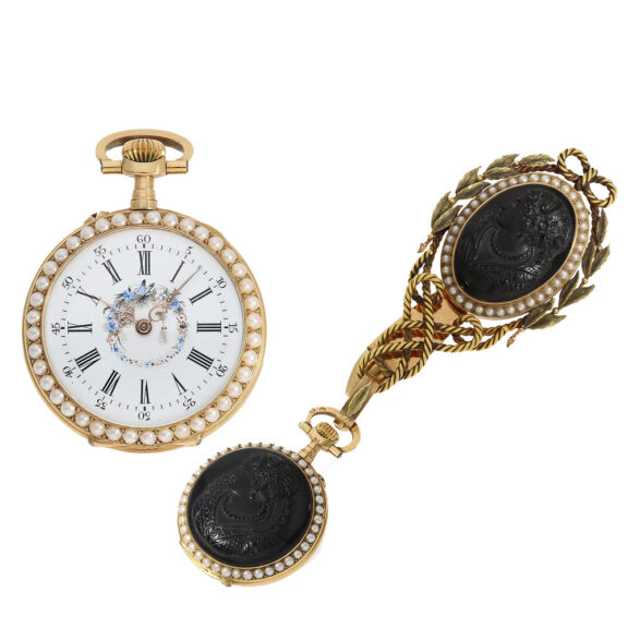 French pendant pocket watch with chatelaine agate cameos Circa 1880