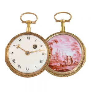 French decorative multicolored gold verge watch Circa 1780