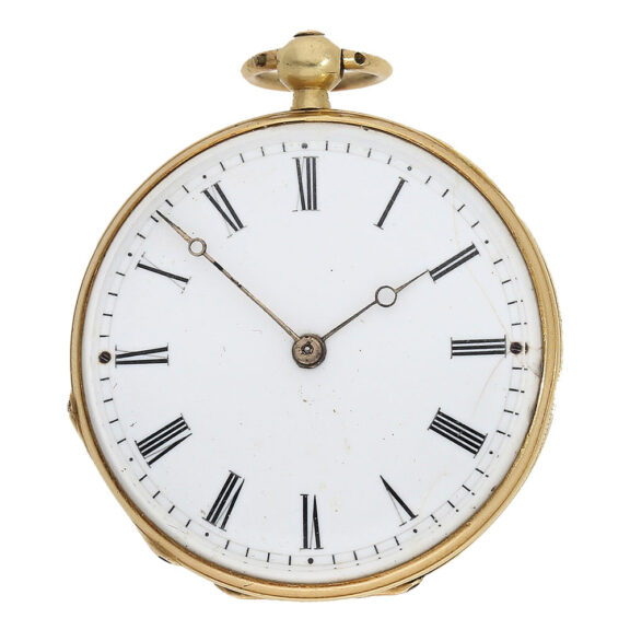 The white enamel dial (with craquelure in the edge area) has Breguet hands The white enamel dial (with craquelure in the edge area) has Breguet hands