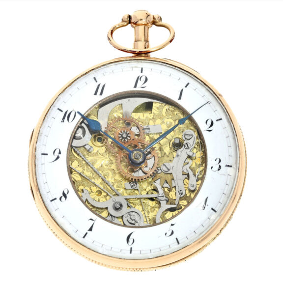 Very rare Swiss gold verge with skeletonized face Circa 1820
