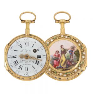 French gold/enamel verge pocket watch with pearls Circa 1770