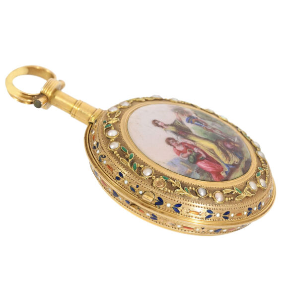 French gold/enamel verge pocket watch with pearls Circa 1770 French gold/enamel verge pocket watch with pearls Circa 1770