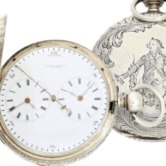 Swiss silver hunting with two time zones Circa 1860