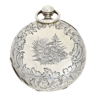 Swiss silver hunting with two time zones Circa 1860