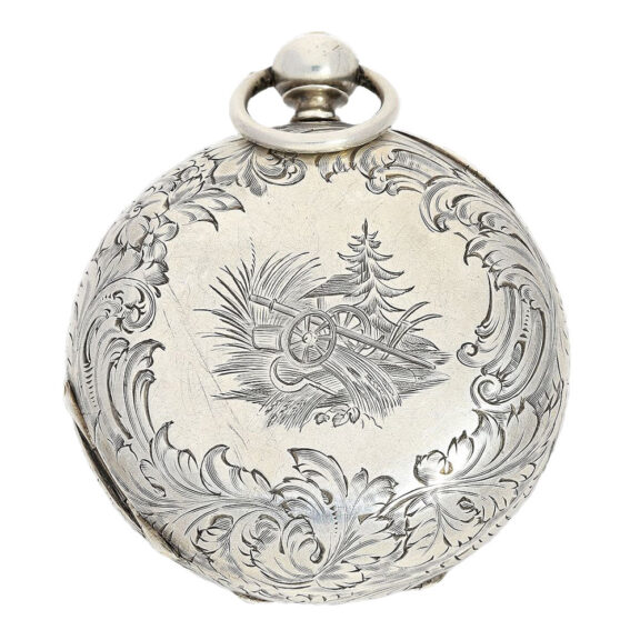 Swiss silver hunting with two time zones Circa 1860 Swiss silver hunting with two time zones Circa 1860