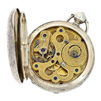 Swiss silver hunting with two time zones Circa 1860