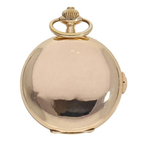 Swiss 18 carat gold hunter cased repeater with automaton Circa 1900 Swiss 18 carat gold hunter cased repeater with automaton Circa 1900