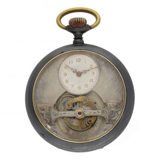 Swiss iron cased tourbillon pocket watch with decentral dial Circa 1915