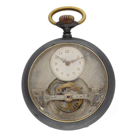 Swiss iron cased tourbillon pocket watch with decentral dial Circa 1915