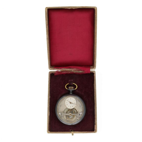 Swiss iron cased tourbillon pocket watch with decentral dial Circa 1915 Swiss iron cased tourbillon pocket watch with decentral dial Circa 1915