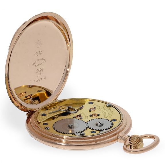 Large German 14 carat pink gold hunting cased watch Circa 1923 Large German 14 carat pink gold hunting cased watch Circa 1923