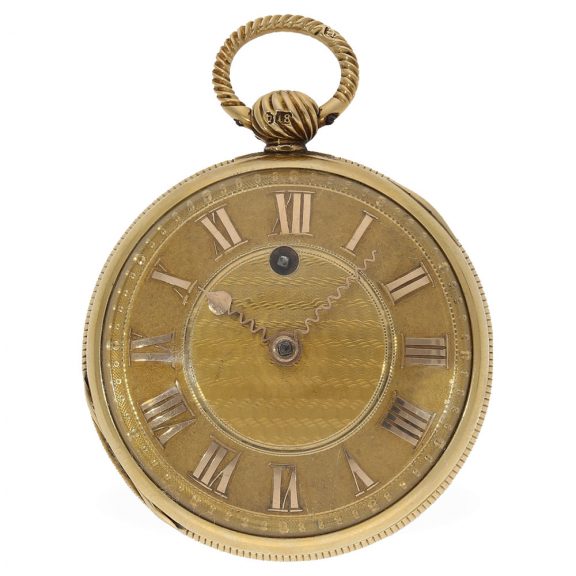 English 18 Carat red gold verge watch with solid gold dial Circa 1820