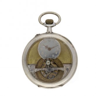 Swiss silver watch early tourbillon in original sales box Circa 1905