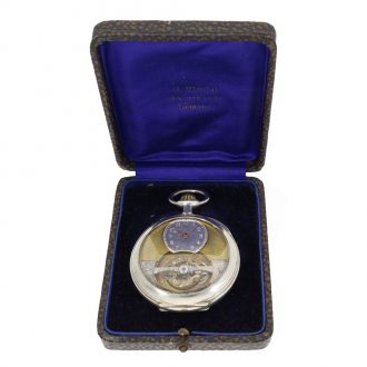 Swiss silver watch early tourbillon in original sales box Circa 1905
