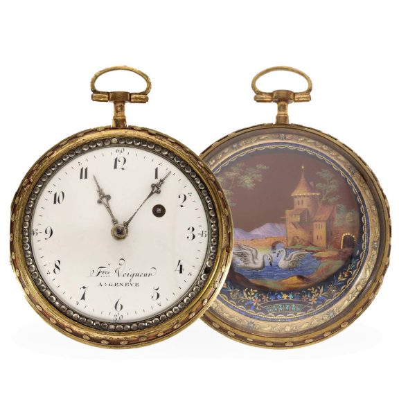 Swiss gold and enamel verge watch with painting Circa 1780