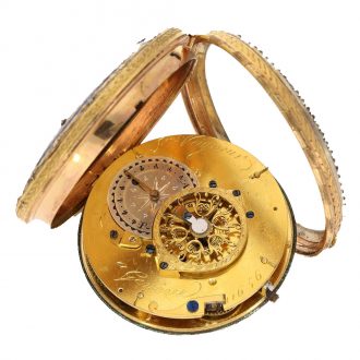 Swiss brass and enamel watch with painting Circa 1780