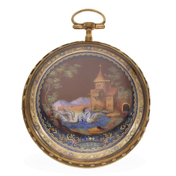 Swiss gold and enamel watch with painting Circa 1780 Swiss gold and enamel watch with painting Circa 1780