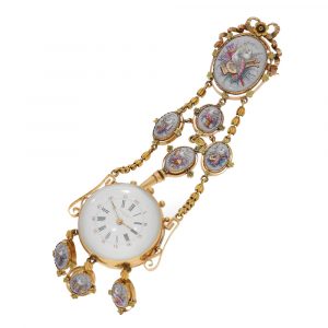 French gold, rock crystal and enamel chatelaine watch Circa 1850