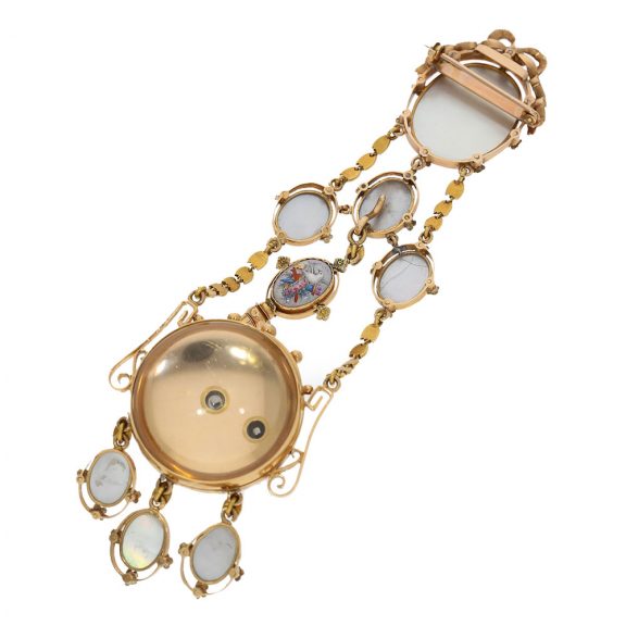 French gold, rock crystal and enamel chatelaine watch Circa 1850 French gold, rock crystal and enamel chatelaine watch Circa 1850