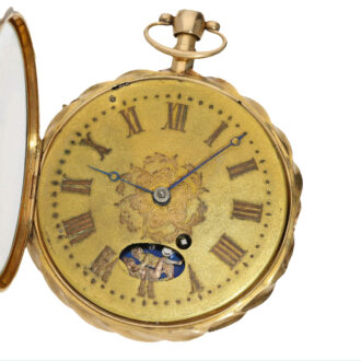 Swiss gold watch, hidden erotic figured automaton, Circa 1820