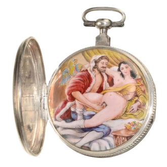 French watch with hooded erotic enamel painting Circa 1830