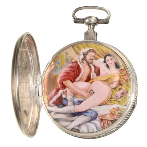 French watch with hooded erotic enamel painting Circa 1830