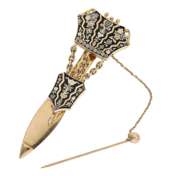 To complete the set a matching 18 Carat gold original chatelaine is included, enamelled in the same way as the watch To complete the set a matching 18 Carat gold original chatelaine is included, enamelled in the same way as the watch