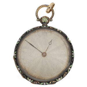 Swiss 18 Carat gold en enamel lépine with original box Circa 1820