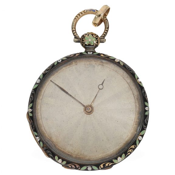 Swiss 18 Carat gold en enamel lépine with original box Circa 1820 Swiss 18 Carat gold en enamel lépine with original box Circa 1820