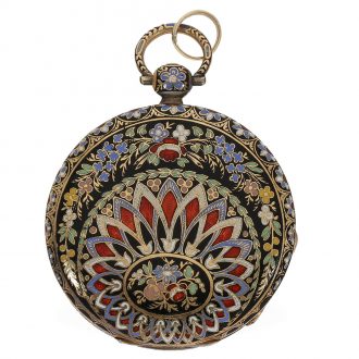 Swiss 18 Carat gold en enamel lépine with original box Circa 1820 Swiss 18 Carat gold en enamel lépine with original box Circa 1820