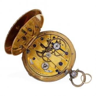 Swiss 18 Carat gold en enamel lépine with original box Circa 1820 Swiss 18 Carat gold en enamel lépine with original box Circa 1820