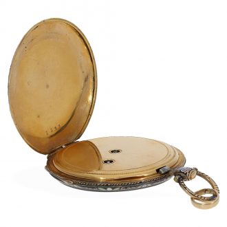 Swiss 18 Carat gold en enamel lépine with original box Circa 1820 Swiss 18 Carat gold en enamel lépine with original box Circa 1820
