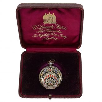Swiss 18 Carat gold en enamel lépine with original box Circa 1820 Swiss 18 Carat gold en enamel lépine with original box Circa 1820
