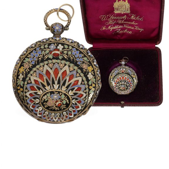 Swiss 18 Carat gold en enamel lépine with original box Circa 1820 Swiss 18 Carat gold en enamel lépine with original box Circa 1820
