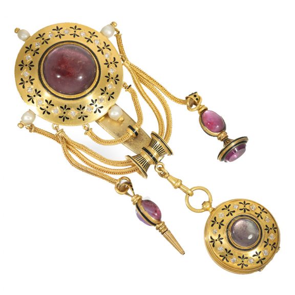 French 18 carat cold chatelaine watch Circa 1870 French 18 carat cold chatelaine watch Circa 1870