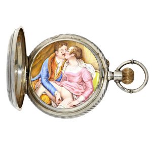 Swiss big pocket watch with erotic enamel painting Circa 1885