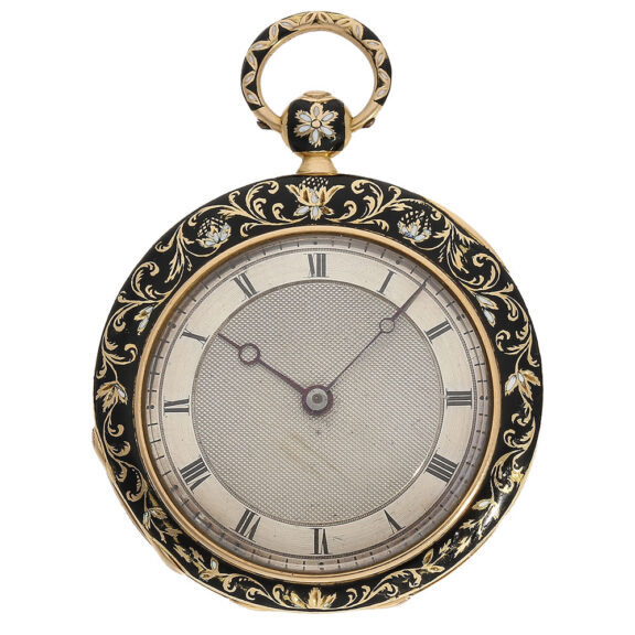 Swiss 18 Carat gold enamel Lépine with off centre dial Circa 1830 Swiss 18 Carat gold enamel Lépine with off centre dial Circa 1830