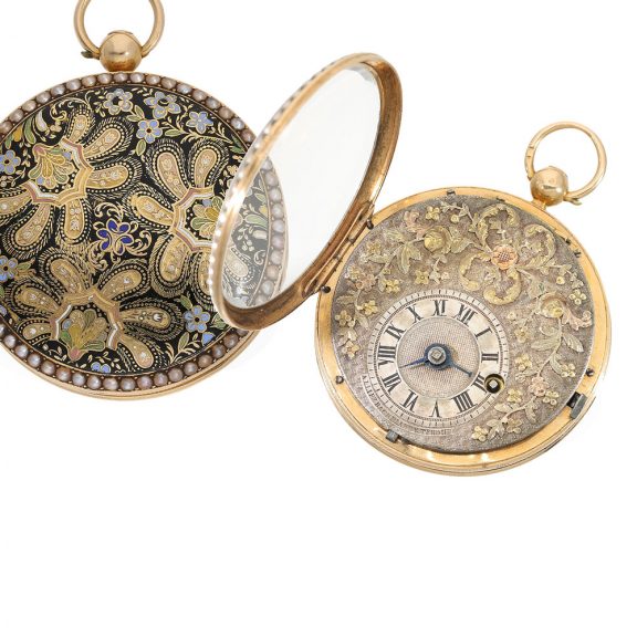 Swiss gold, enamel and pearl set verge watch Circa 1832 Swiss gold, enamel and pearl set verge watch Circa 1832