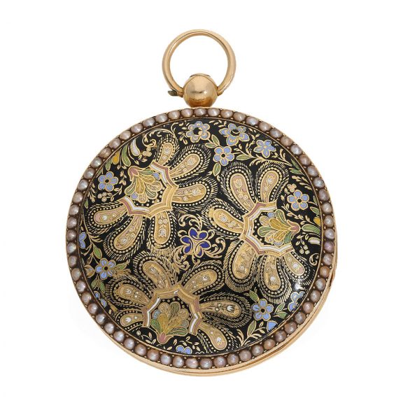 Swiss gold, enamel and pearl set verge watch Circa 1832 Swiss gold, enamel and pearl set verge watch Circa 1832